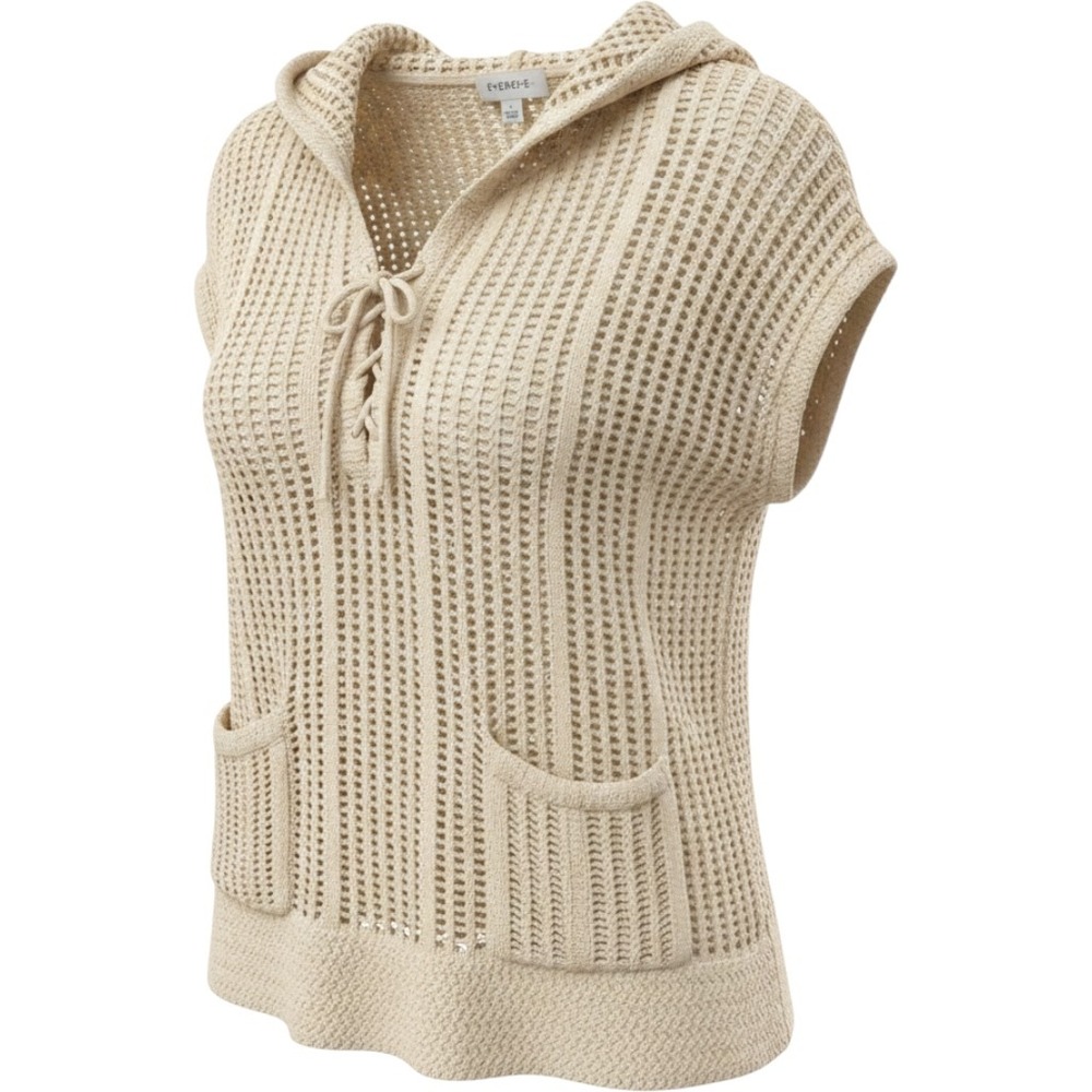 Evereve NEW Cream Crochet Knit Sleeveless Lace Up Sweater LARGE Coastal Boho